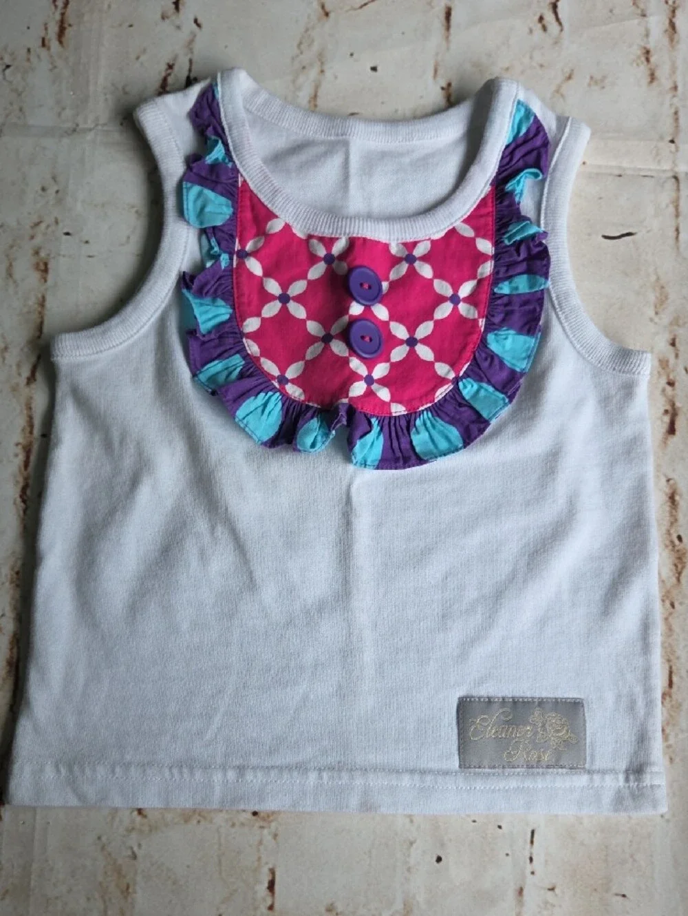 Eleanor Rose White Tank Top with Purple & Turquoise Polka Dot Shorts